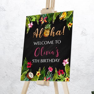 Tropical Birthday Party Welcome Sign Chalkboard, Luau Birthday Welcome Poster, Printable Hawaiian Welcome Sign, Aloha Party Welcome Sign