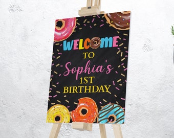 Donut Birthday Party Welcome Sign Chalkboard, Donut Birthday Welcome Poster, Printable Donut Welcome Sign, Donut Party Welcome Sign