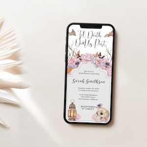 Halloween Bridal Shower Invitation Electronic,Till Death Do Us Part Bridal Shower Evite,Witch Bridal Shower Party Invite,Skull Bridal Shower