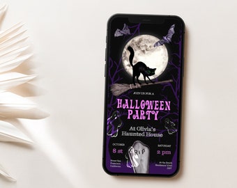 Halloween Party Electronic Invitation, Black Cat Halloween Party Invite, Costume Halloween Party Evite, Spooky Halloween Party Template