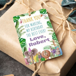 Safari Birthday Thank You Tag, Jungle Birthday Thank You Tag, Printable Animals Thank You Tag, Jungle Tropical Party Thank You Tag