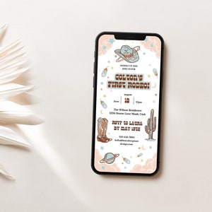 First Rodeo Birthday Invitation Digital, Cowboy Electronic Birthday Invitation , Country Western Birthday Evite, Western 1st Birthday Evite