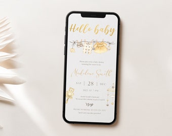 Boho Baby Shower Invitation: Girl Clothes Mobile Invite (Digital Download)