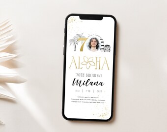 Tropical 70th Birthday Electronic Invitation: Beach Party Evite (Digital Download)