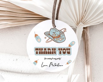 Cowboy Birthday Circle Thank You Tag Editable, Rodeo Cowboy Thank You Tag, Cowboy Wild West Birthday Thank You Tag, Western Thank You Tag