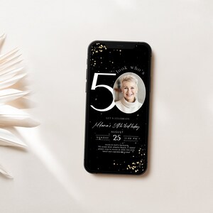 Black & Gold 50th Birthday Invitation with Photo (Digital Evite)