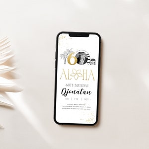 Tropical 60th Birthday Electronic Invitation with Photo Men or Women Summer Birthday Smartphone Evite Aloha Anniversary Party Digital Invite