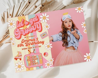 Groovy Daisy Birthday Invitation: Retro 70s Flower Power (Editable Download)