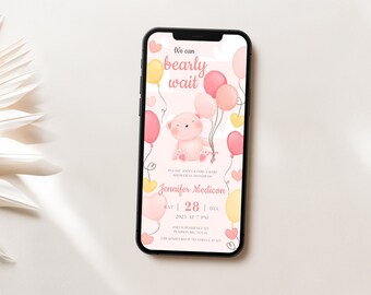 Teddy Bear Girl Baby Shower Electronic Invitation (Digital Sign)