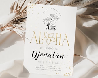 Tropical Aloha Birthday Invitation: Editable Luau Party Invite (Digital Download)