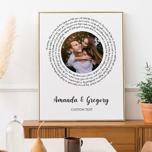 Vinyl Record Song Lyrics with Photo, Wedding Song Lyrics, 1st Wedding Dance Photo and Lyrics, Gift for husband