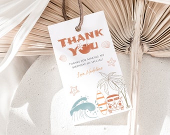 Baby on Board Thank You Tag Tropical Hawaiian Luau Beach Surf Baby Shower Favor Tags Little Surfer Is On The Way Surfing Themed Gift Tag