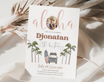 Tropical Aloha Birthday Invitation: Surfing Luau Party (Digital)
