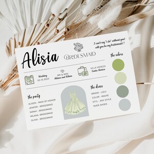 Bridesmaid Info Card, Will You Be My Bridesmaid Proposal Card Template, Bridal Party Bridesmaids Infographic Cards, Bridesmaid Invite Card