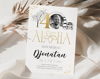 Tropical 40th Birthday Invitation: Luau Photo Anniversary (Digital)