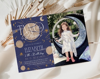 Two The Moon Birthday Invitation: Astronaut Galaxy Photo (Digital Download)