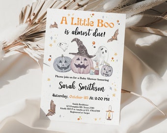 Halloween Baby Shower Invitation Printable, Spooky Pumpkin Baby Shower Invitation Template, Halloween Pumpkin Witch Baby Shower Invitation