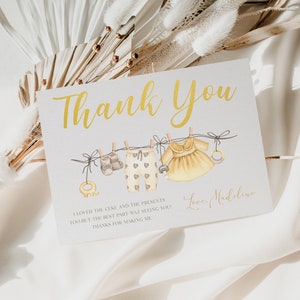 Boho Baby Shower Thank You Card, Vêtements Baby Party Favor Card, Boho Shower Baby Thank You Notes, Baby Thanks Card Modèle Téléchargement instantané