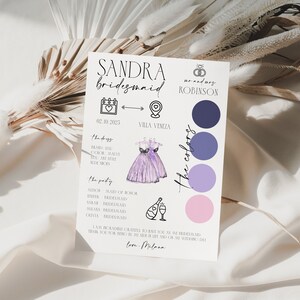 Bridesmaid Info Card, Bridesmaid Information Card, Be My Bridesmaid Proposal Infographic Invite, Modern Bridesmaid Infographic Calligraphy