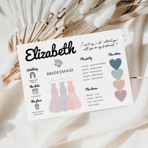 Bridesmaid Info Card, Wedding Bridesmaid Info Card Template, Printable Bridesmaid Card, Editable Bridesmaid Card, Bridesmaid Proposal Card