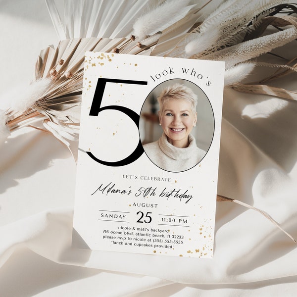 Modello di invito per il 50° compleanno: foto, bianco e nero (download digitale)