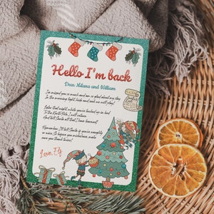 Carta de retorno de elfo editável Olá do seu elfo Carta chegada Véspera de Natal Pólo Norte Correio Papai Noel Download instantâneo modelo de elfos