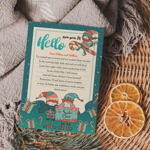 Carta de retorno de elfo para impressão Carta de chegada de elfo Natal estou de volta Carta de boas-vindas de elfos menino e menina editável modelo Corjl download
