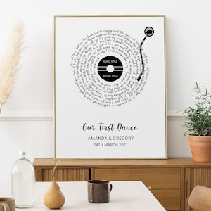 Vinyl Record Song Lyrics, Custom Gift, First Dance Wall Decor, Anniversary wedding gift present, Gift for Husband and Wife