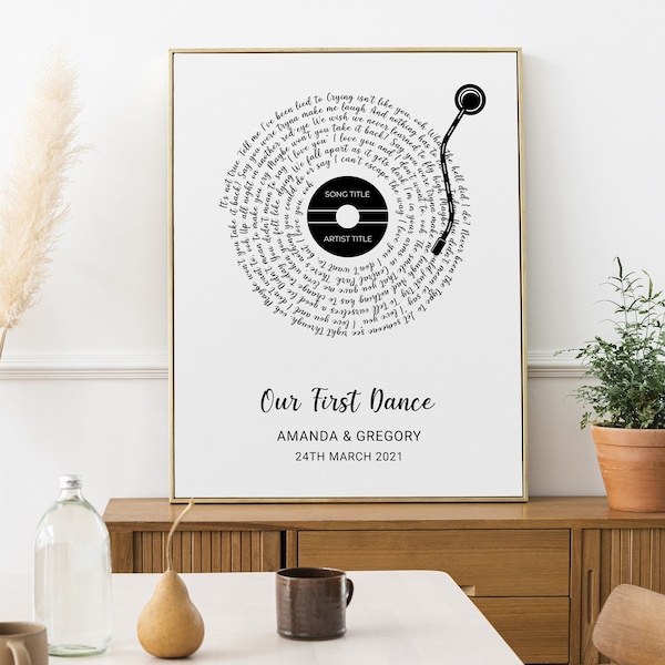 Vinyl Record Song Lyrics, Custom Gift, First Dance Wall Decor, Anniversary wedding gift present, Gift for Husband and Wife