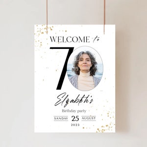 70e anniversaire Signe de bienvenue Tout âge Adulte Homme ou femme Affiche de fête d’anniversaire Anniversaire Signe de bienvenue Bannière d’anniversaire imprimable modifiable