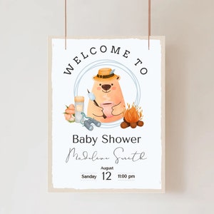 Camping Baby Shower Welcome Sign, Editable Gender Neutral Welcome Board, Camp On Nature Baby Shower Printable Invite, Outdoor Baby Welcome