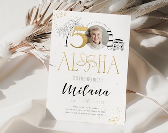 Tropical 50th Birthday Photo Invitation: Luau Aloha Party (Digital)