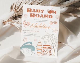 Baby on Board Invitation Beach Surfing Baby Shower Invite Template Editable Instant Download Surf Baby Shower Party Printable Invitation
