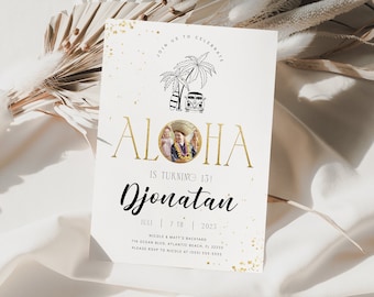 Tropical Aloha Birthday Invitation: Beach Party Photo Template (Digital Download)