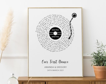 Vinyl Record Song Lyrics, Custom Gift, First Dance Wall Decor, Anniversary wedding gift present, Gift for Husband and Wife