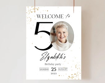 50th Birthday Welcome Sign Adult Birthday Anniversary Welcome Poster Printable Fiftieth Birthday Sign Editable Template Instant Download