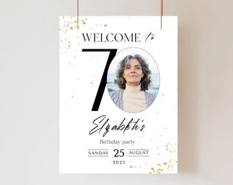 70th Birthday Welcome Sign Any Age Adult Man or Women Birthday Party Poster Anniversary Welcome Sign Editable Printable Birthday Banner