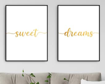Sweet Dreams Gold Typography Poster: Modern Bedroom Art (Digital Download)