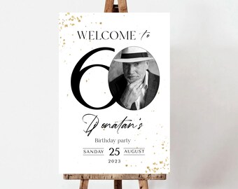 60th Birthday Welcome Sign Adult Sixty Years Banner Anniversary Welcome Poster Editable Template Printable Birthday Sign Instant Download