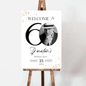 60 cumpleaños Signo de bienvenida Adulto Sesenta años Banner Aniversario Póster de bienvenida Plantilla editable Signo de cumpleaños imprimible Descarga instantánea