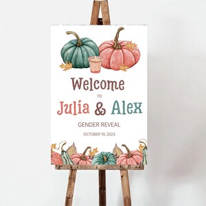 Pumpkin Gender Reveal Welcome Sign Template, Little Pumpkin Gender Reveal Welcome Sign, He Or She Fall Gender Reveal Welcome Sign Editable