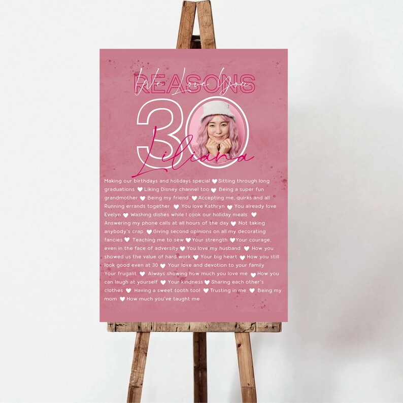 30th Birthday Printable Poster: Reasons We Love You (Editable Text) image 7