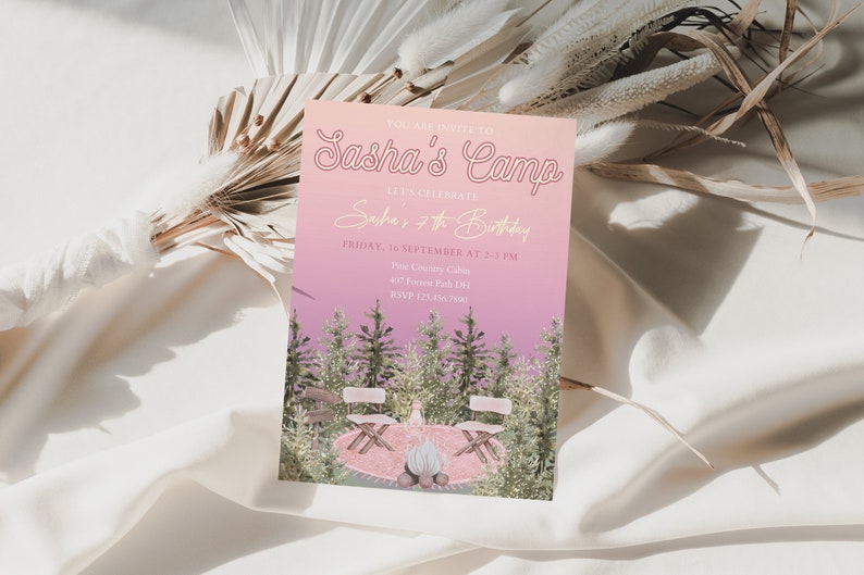 Girl Camping Birthday Invitation: Adventure Party Invite (Digital Download) image 2