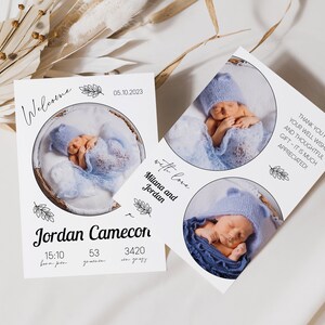 Newborn Baby Birth Announcement Template, Girl Boy Baby Birth Announcement Card With Photo, Minimalist Baby Birth Stats Invitation Template