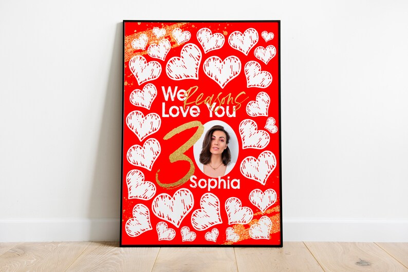30 Reasons We Love You Template with Photo Thirty Things For Love Womens Thirty Anniversary Printable Banner 30th Birthday Memory Gift image 8