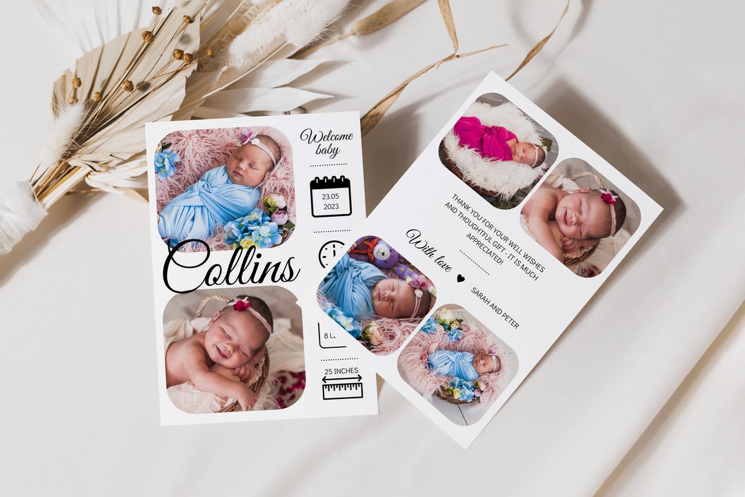 Newborn Baby Birth Announcement Template Minimalist Modern Etsy