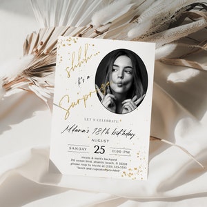 Surprise Birthday Invitation with Photo: Elegant Editable Invite (Digital) image 1