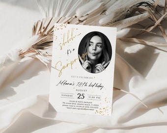 Surprise Birthday Invitation with Photo Any Age Printable Invitations For Women Men Boy Girl Modern Elegant Birthday Editable Corjl  Invite