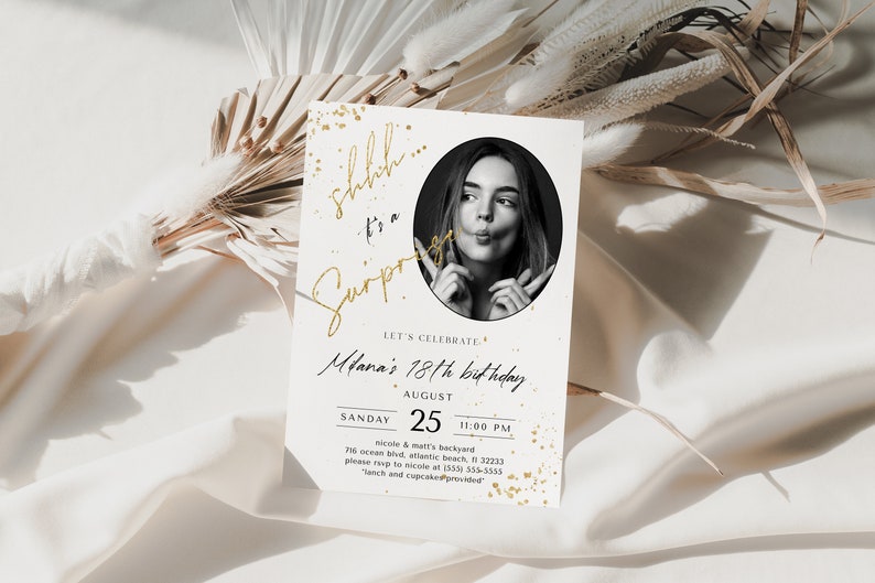 Surprise Birthday Invitation with Photo: Elegant Editable Invite (Digital) image 1