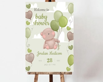 Teddy Bear Baby Shower Welcome Sign: Air Balloon Banner (Digital Download)